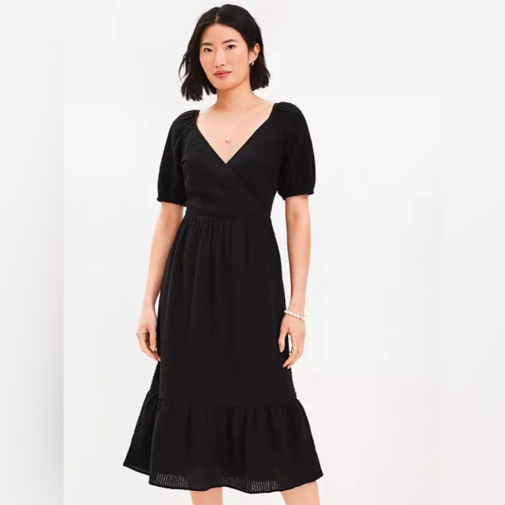 Flounce Puff Sleeve Midi Dress